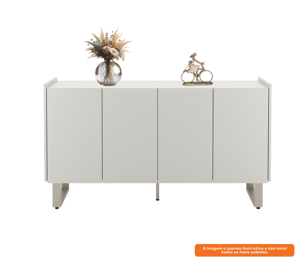 Balcão Buffet Arcadia Província 137cm 4 Portas Off White e Champanhe