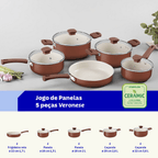 Jogo de Panelas Tramontina Veronese 5 Peças em Revestimento Cerâmico Antiaderente Argila