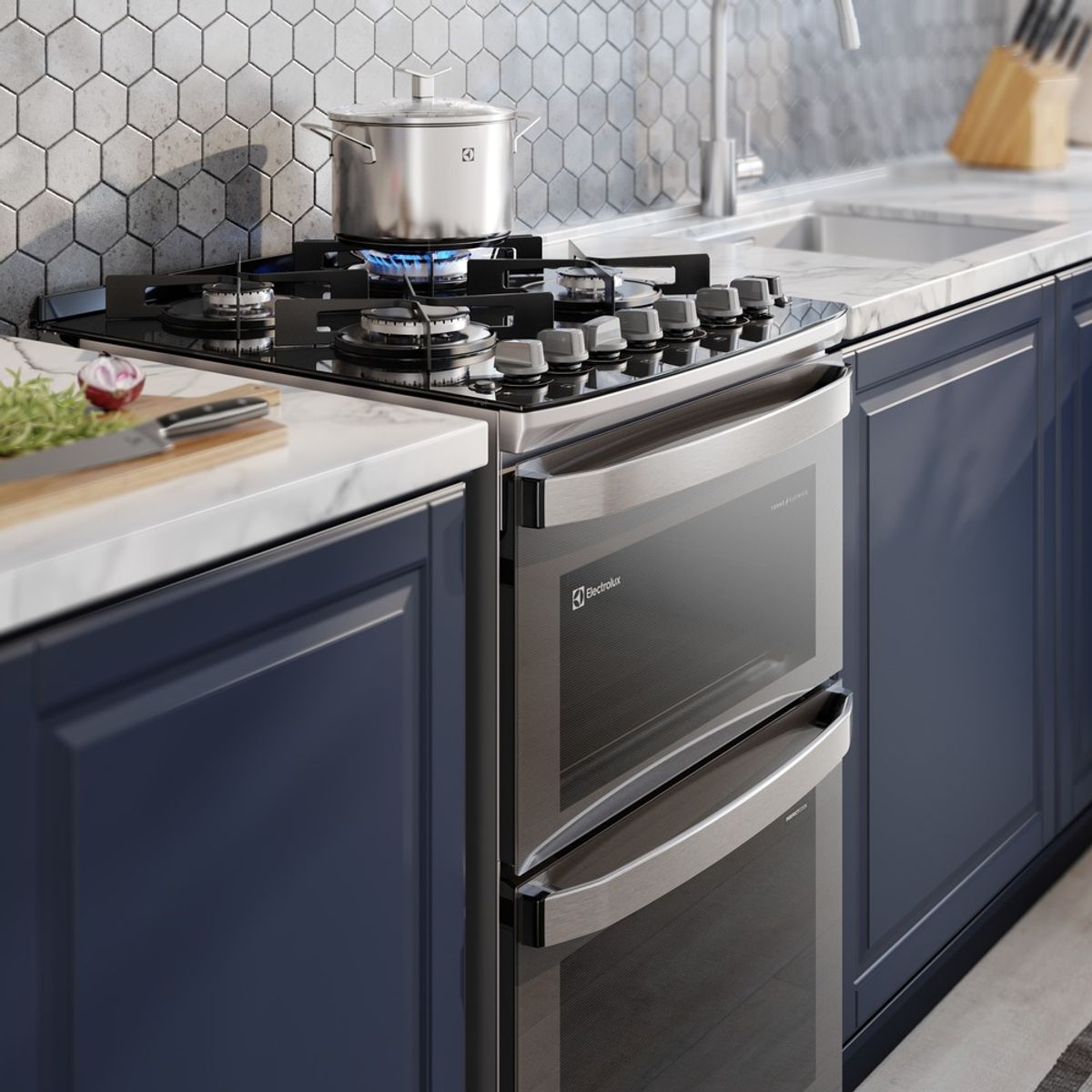 Fogão 4 Bocas Electrolux Experience FE4DC Duplo Forno PerfectCook360 Cinza 220V
