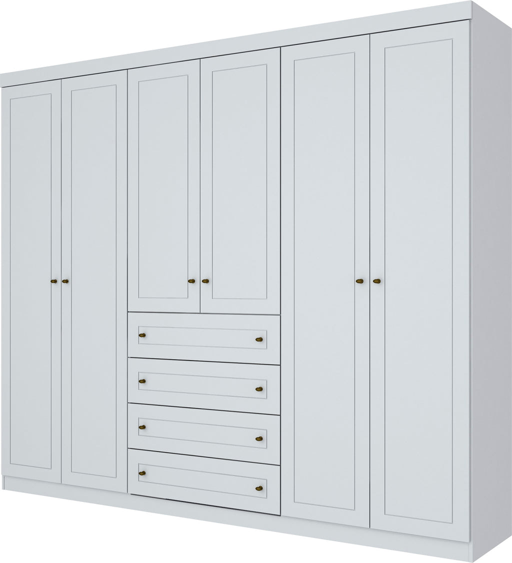 Roupeiro Americano Henn 262cm 6 Portas 4 Gavetas Branco