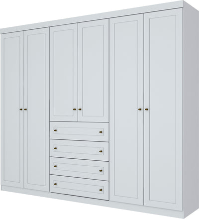 Roupeiro Americano Henn 262cm 6 Portas 4 Gavetas Branco