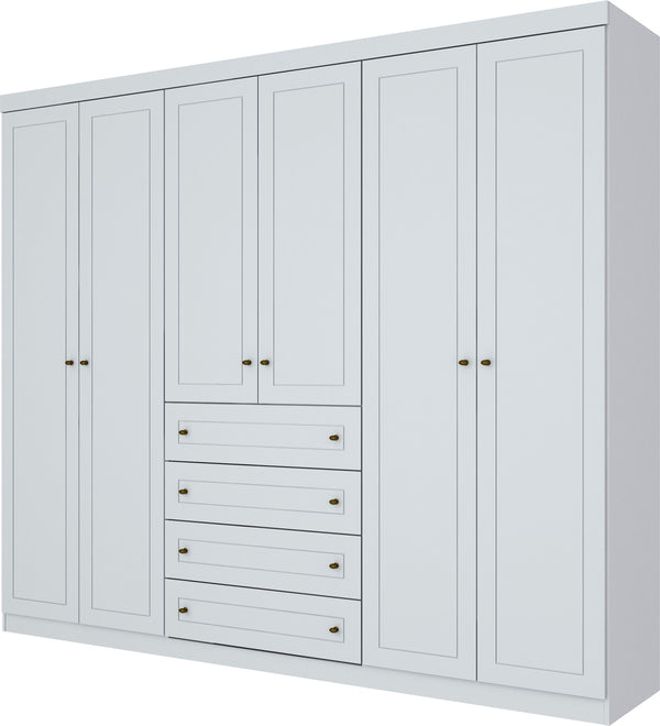 Roupeiro Americano Henn 262cm 6 Portas 4 Gavetas Branco