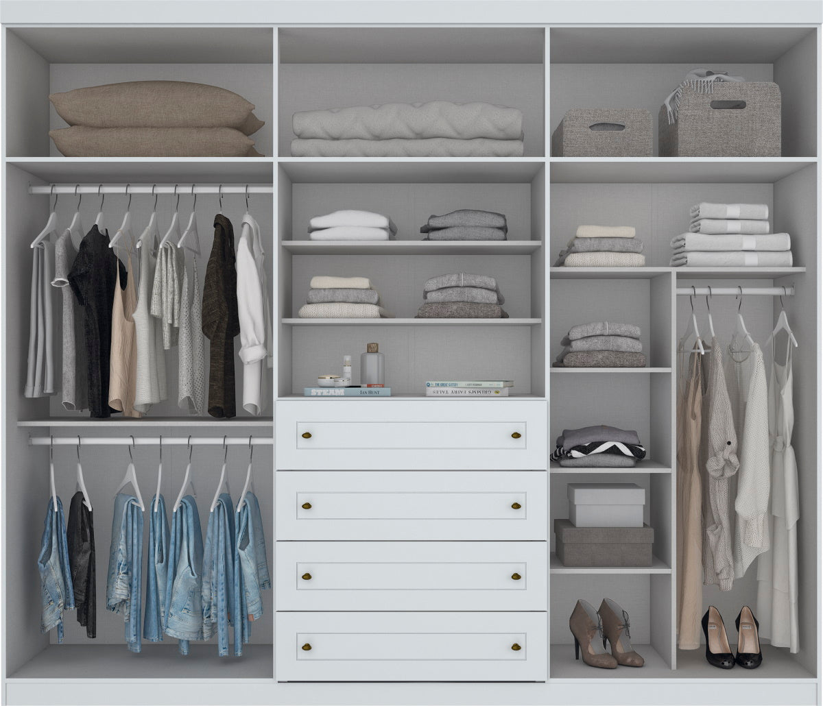 Roupeiro Americano Henn 262cm 6 Portas 4 Gavetas Branco