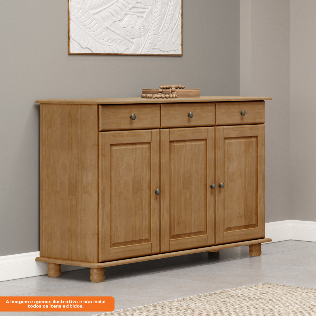 Balcão Buffet Rubi Finestra 129cm 3 Portas 3 Gavetas Freijó