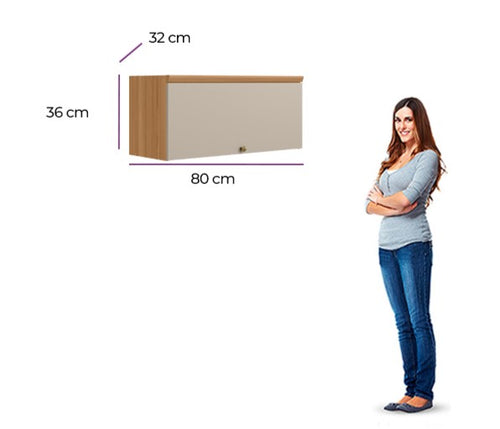 Armário Aéreo de Cozinha Selene Linea 100% MDF 1 Porta 80cm Jequitibá e Off White