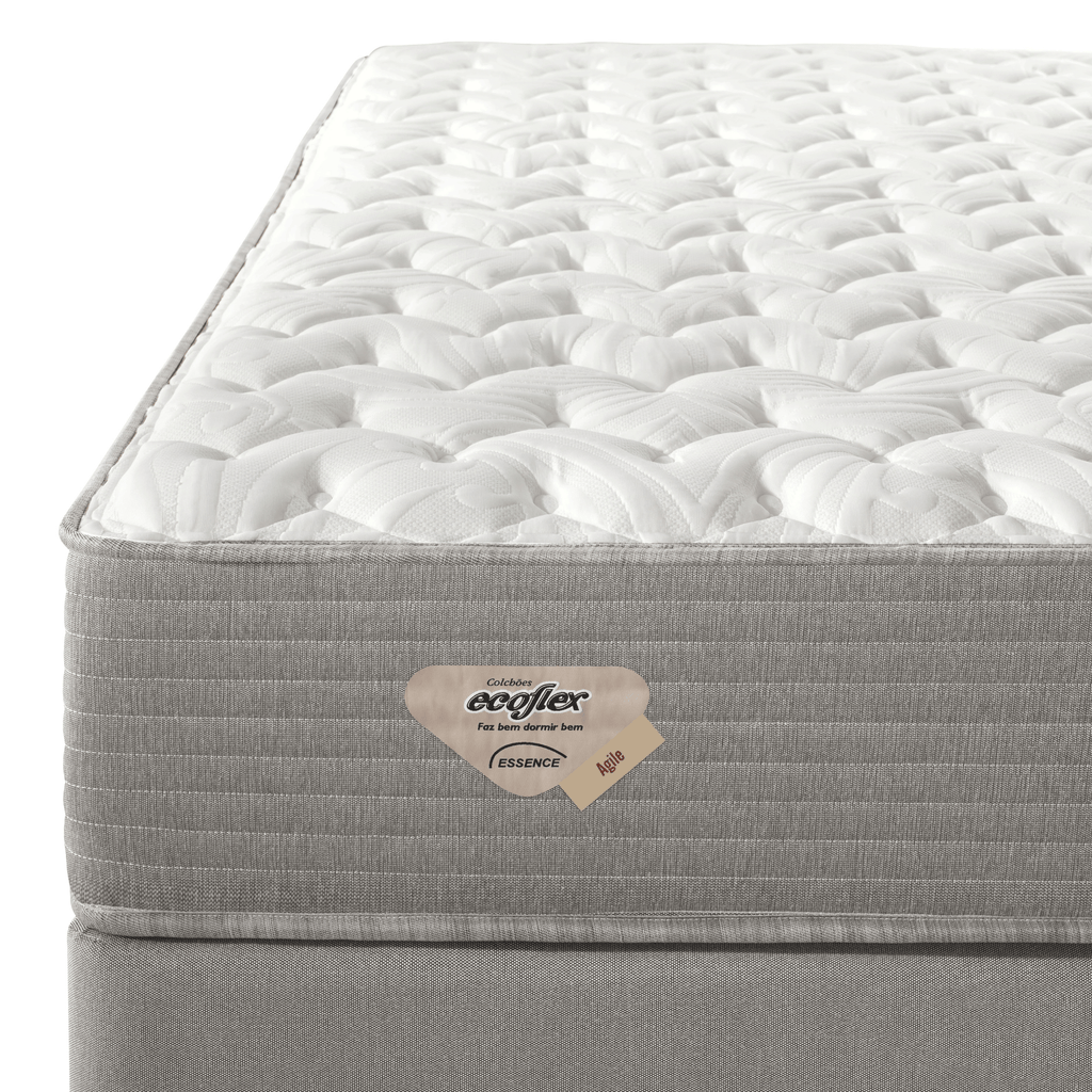 Conjunto Cama Box Agile Casal Ecoflex 138x188x55cm Molas Ensacadas Cinza Chumbo