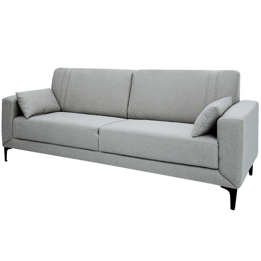 Sofá Agra 210cm Linoforte 2 Assentos Pé em Metal Linho Cinza