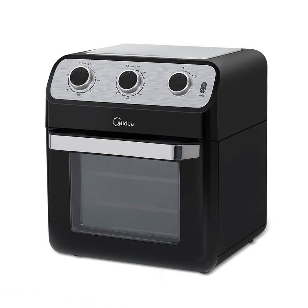 Fritadeira Elétrica Sem Óleo Air Fryer Midea 12L com Forno Ovenfryer Inox e Preto 220V