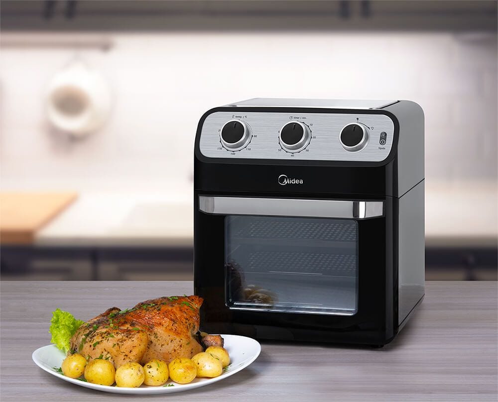 Fritadeira Elétrica Sem Óleo Air Fryer Midea 12L com Forno Ovenfryer Inox e Preto 220V