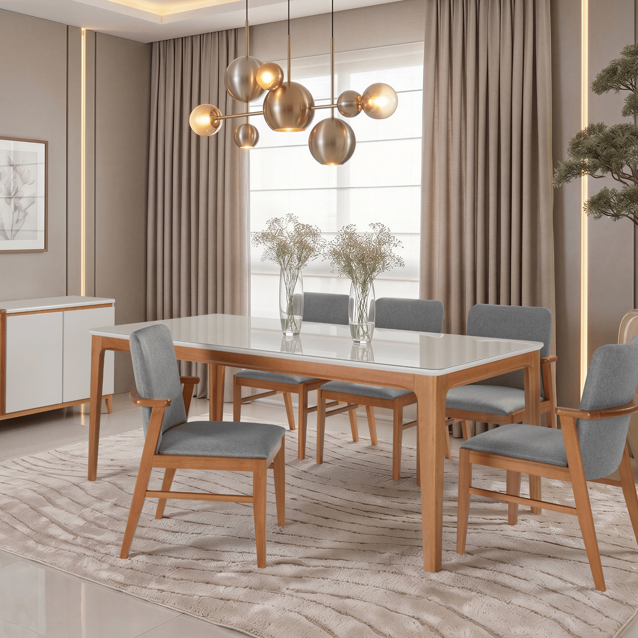 Mesa Retangular Betina Artsoli 160x90cm Tampo de Vidro Off White
