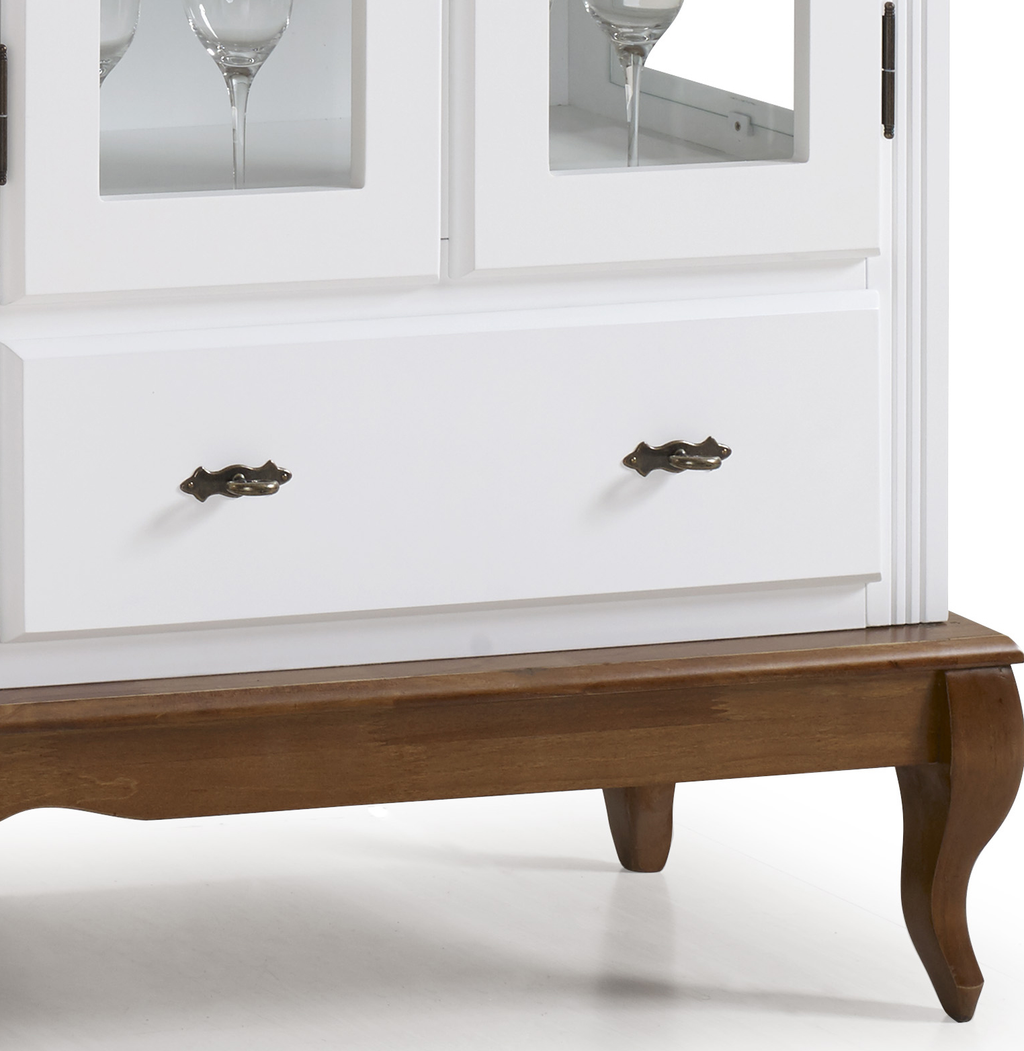 Cristaleira Baixa Rústica Linz 150x96cm 4 Portas 2 Gavetas Branco e Imbuia