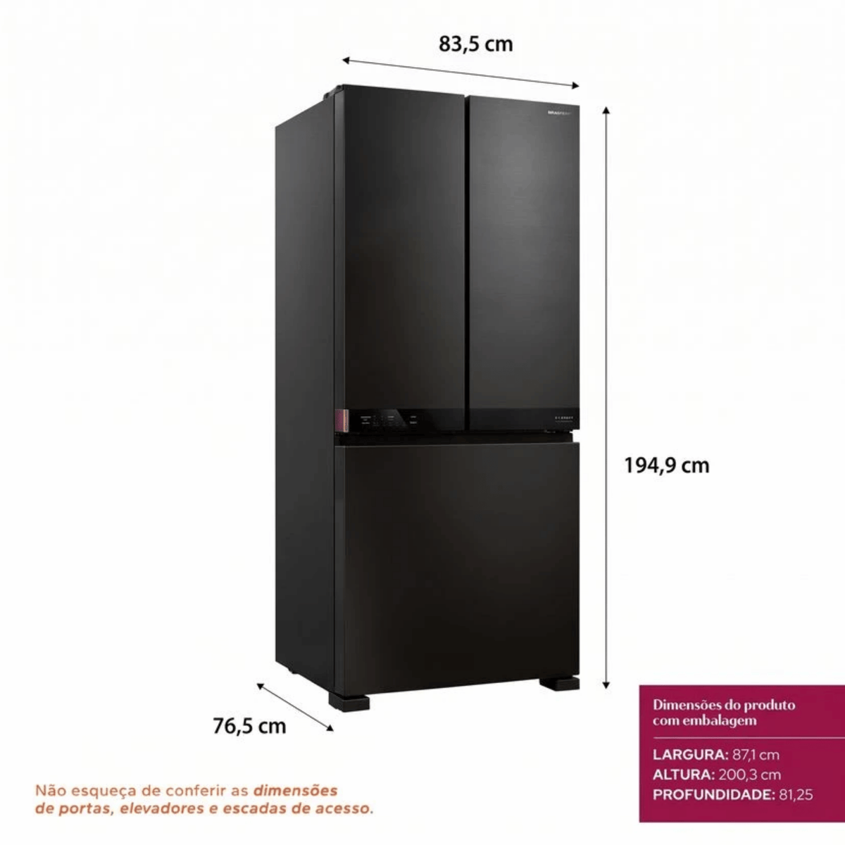 Refrigerador Brastemp 630L BRO88AEXNA 3 Portas Inteligente B=Smart French Door Inverter Black Inox Bivolt