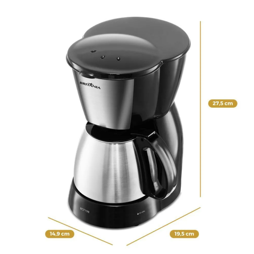 Cafeteira Elétrica Britânia BCF19B Inox Preto 220V