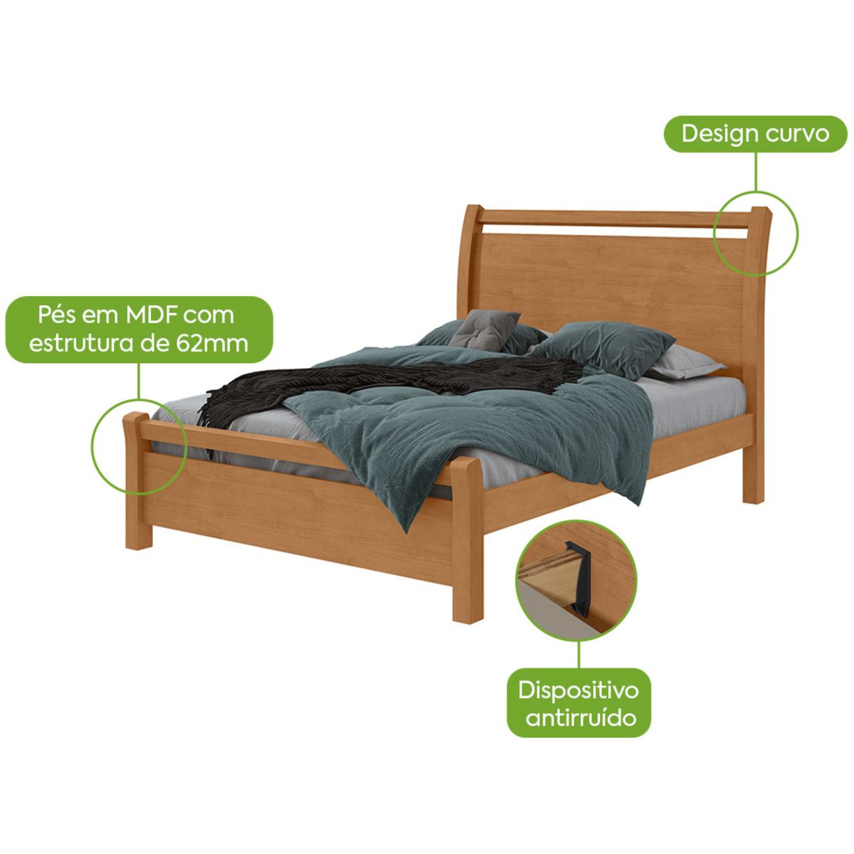 Cama Reali Casal Lopas 140cm Amêndoa Clean
