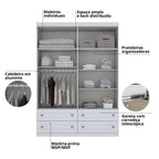 Roupeiro Americano Henn 159cm 4 Portas 4 Gavetas Branco