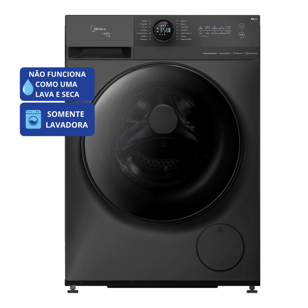 Lavadora de Roupas Midea 11KG MF200W110WB HealthGuard Smart Motor Inverter Titanium 220V