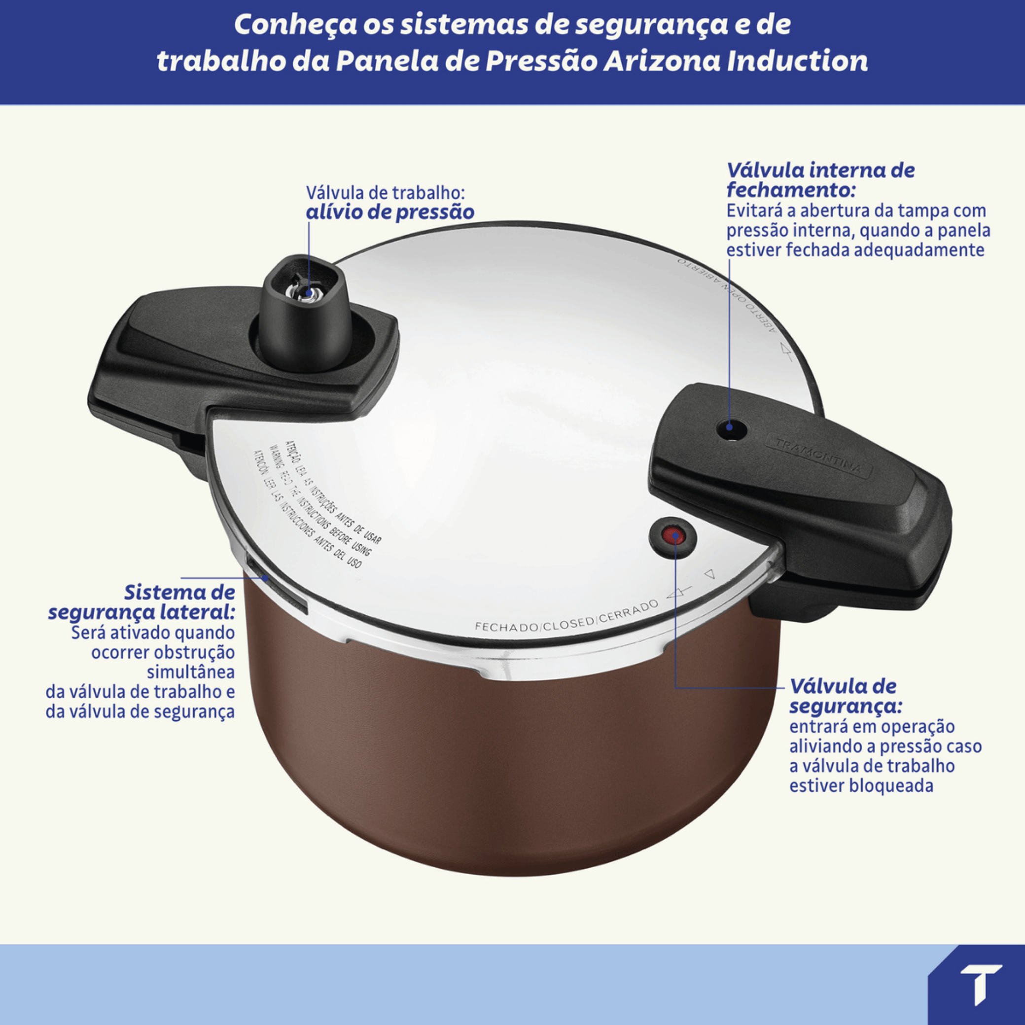 Panela de Pressão Tramontina 4,5L Arizona Indução Antiaderente Starflon Max Mocaccino