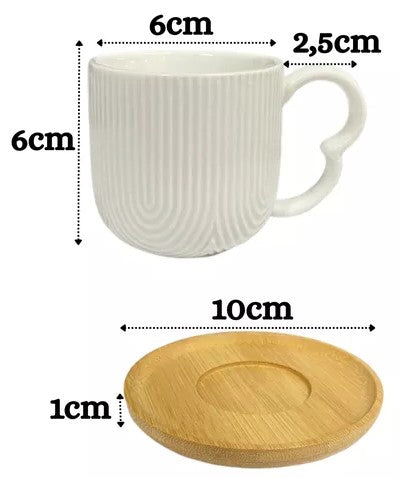Jogo de 4 Xicaras De Café Porcelana Etilux  Oásis Com Pires Bambu 90ml