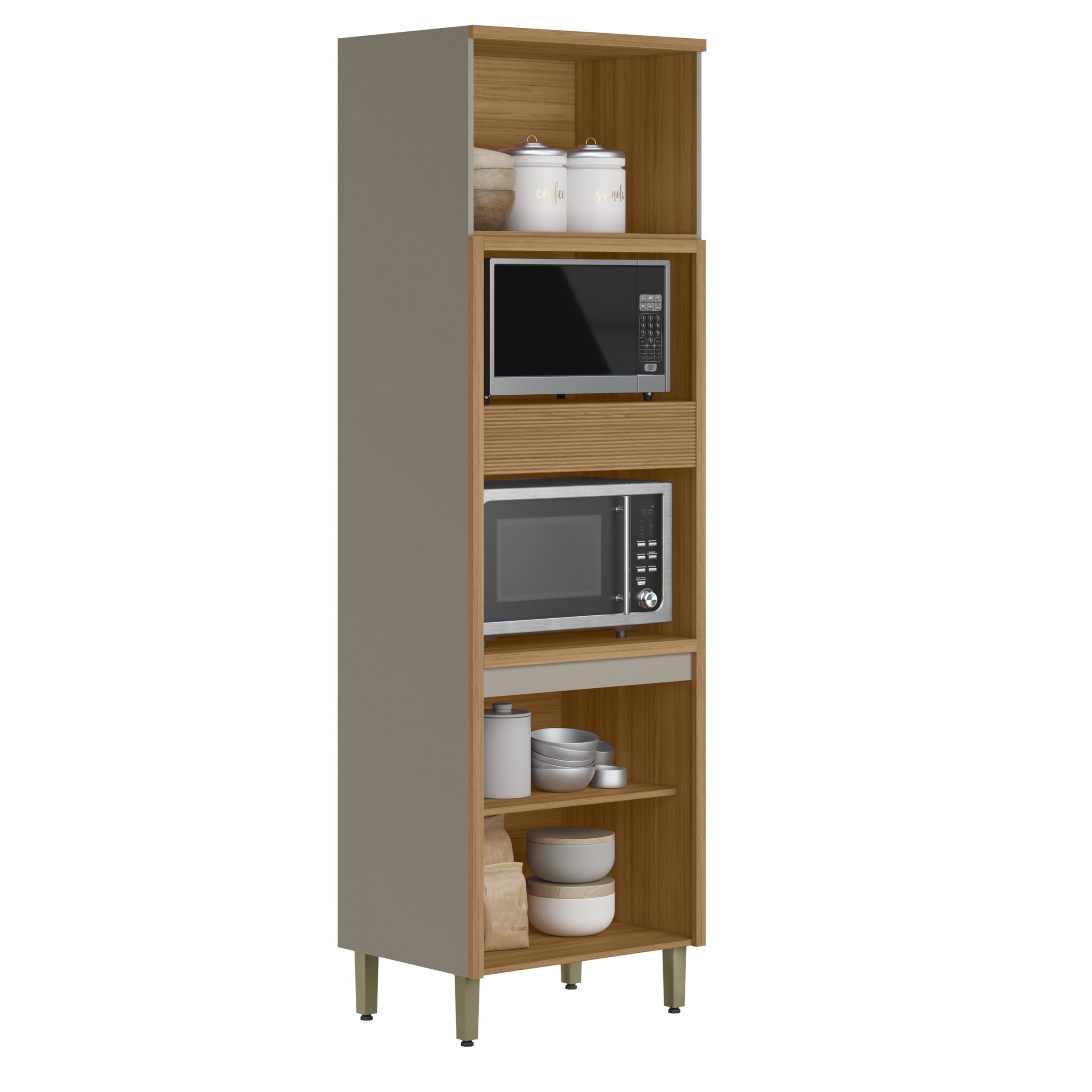 Paneleiro Torre Quente Allure Linea 100% MDF 70cm 4 Portas 1 Porta Condimento Jequitibá e Gris