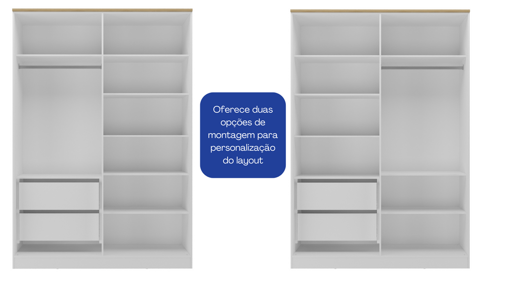 Roupeiro Logan 100% MDF Mambel 160cm 4 Portas Branco e Olmo