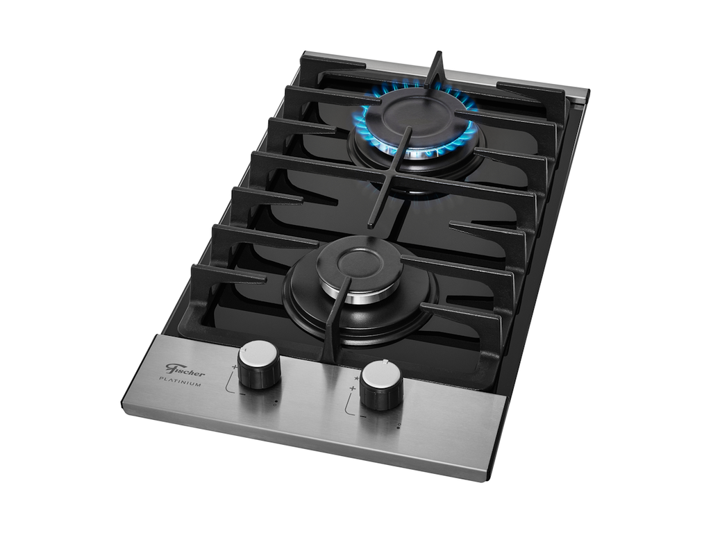 Cooktop a Gás Fischer 2 Bocas Platinium Trempe em Ferro Fundido 33795-92120 Vidro Preto Bivolt