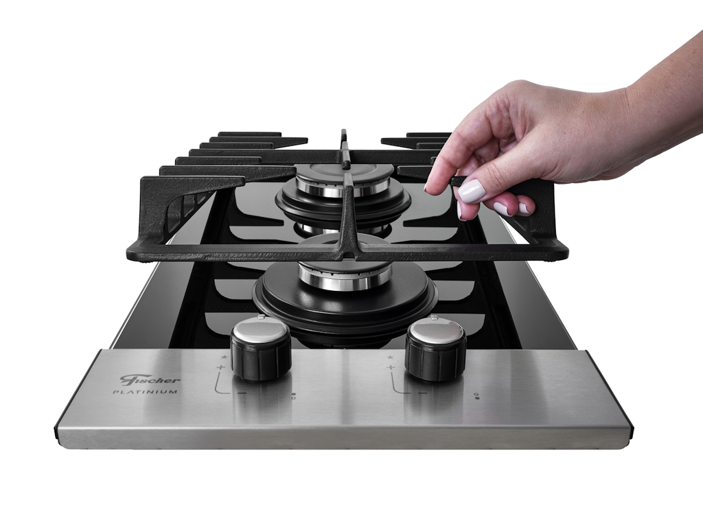 Cooktop a Gás Fischer 2 Bocas Platinium Trempe em Ferro Fundido 33795-92120 Vidro Preto Bivolt
