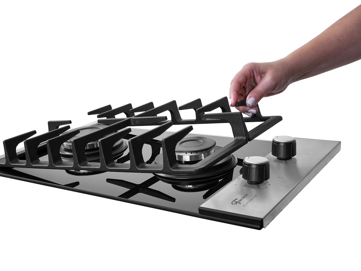 Cooktop a Gás Fischer 2 Bocas Platinium Trempe em Ferro Fundido 33795-92120 Vidro Preto Bivolt