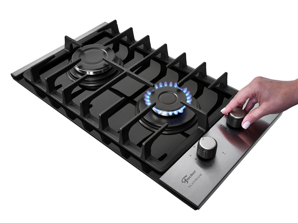 Cooktop a Gás Fischer 2 Bocas Platinium Trempe em Ferro Fundido 33795-92120 Vidro Preto Bivolt