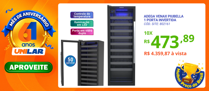Adega Venax 50 Garrafas Piubella 1 Porta Invertida 19940 Preto 220V