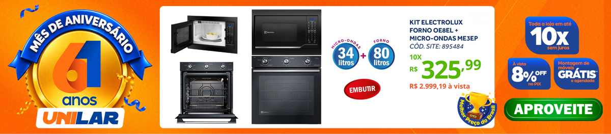 Kit Electrolux de Embutir Forno Elétrico 80L PerfectCook + Micro-ondas 34L 220V