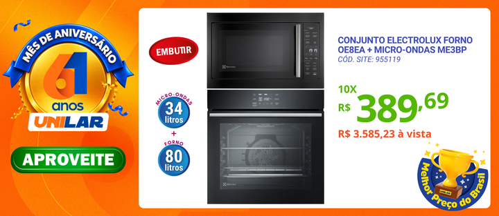 Kit Electrolux de Embutir Forno Elétrico OE8EA 80L com AirFryer +Micro-ondas 34L ME3BP 220V