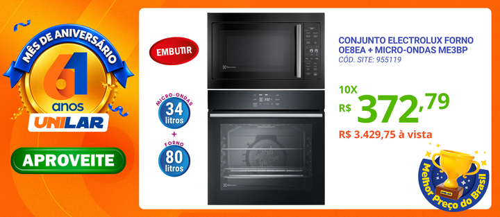 Kit Electrolux de Embutir Forno Elétrico OE8EA 80L com AirFryer +Micro-ondas 34L ME3BP 220V