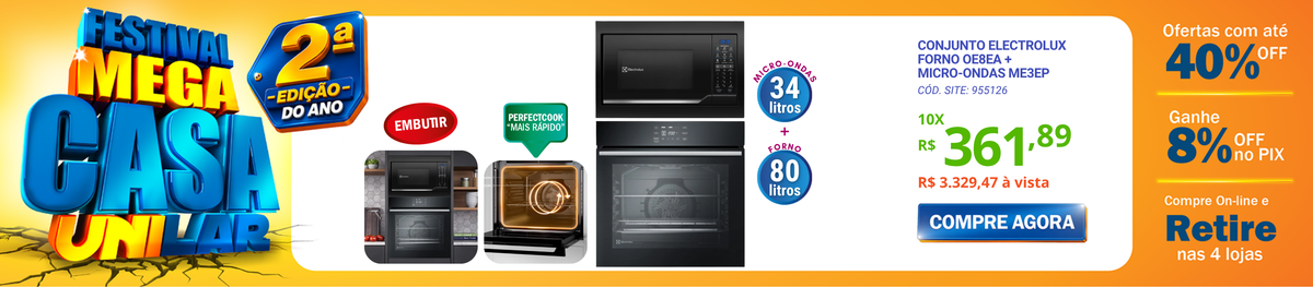 Kit Electrolux de Embutir Forno Elétrico OE8EA 80L com AirFryer +Micro-ondas 34L ME3EP 220V