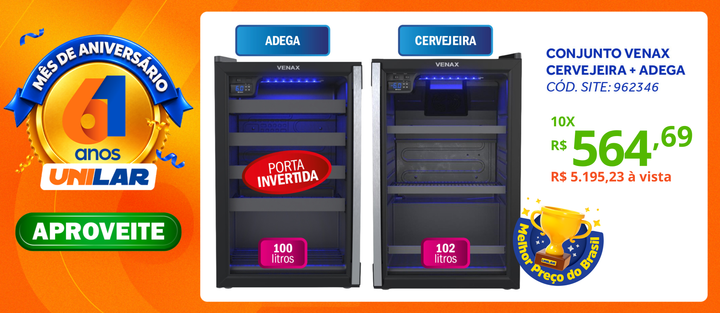Conjunto Venax Cervejeira 102L Blue Ligth + Adega 24 Garrafas Piubella Porta Invertida Preto Fosco 220V