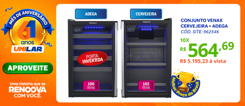 Conjunto Venax Cervejeira 102L Blue Ligth + Adega 24 Garrafas Piubella Porta Invertida Preto Fosco 220V