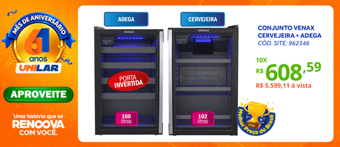 Conjunto Venax Cervejeira 102L Blue Ligth + Adega 24 Garrafas Piubella Porta Invertida Preto Fosco 220V