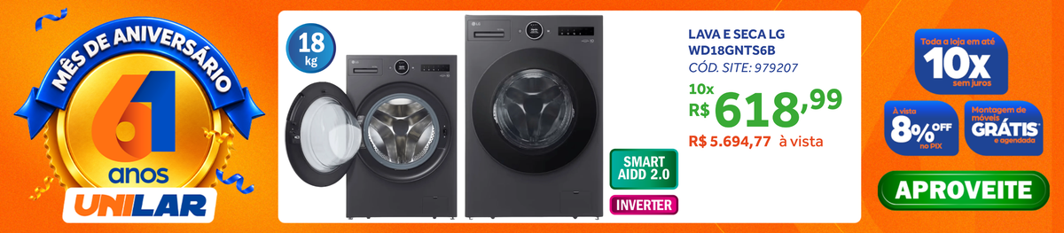 Lava e Seca Smart LG 18KG Inverter AI DD 2.0 Black Inox 220V