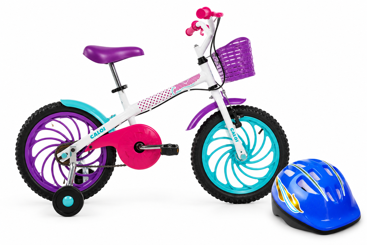 Kit Bicicleta Caloi Ceci Aro 16 Branco + Capacete Nathor Azul