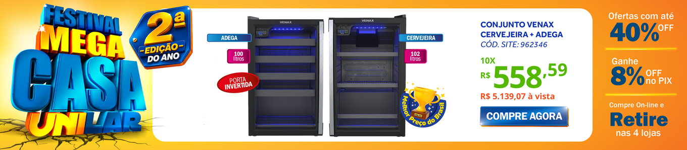 Conjunto Venax Cervejeira 102L Blue Ligth + Adega 24 Garrafas Piubella Porta Invertida Preto Fosco