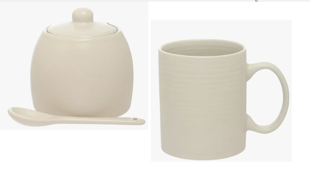 Kit Caneca e Açucareiro de Cerâmica Etilux Bege