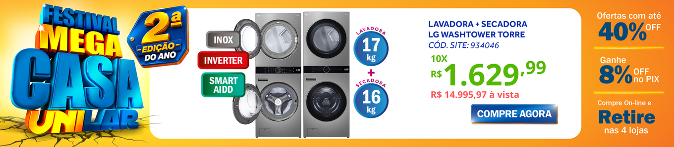 Lavadora e Secadora 17kg LG Torre WashTower AI DD Smart Inox 220V